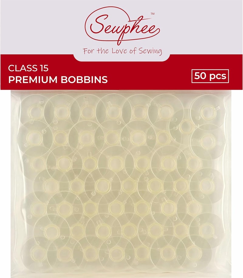 Sewphee 50pcs Premium Class 15 Bobbins – Fits Janome HD3000, Brother, Elna & Kenmore - Compatible with Janome Sewing Machine Accessories, Plastic Bobbins for Sewing Machine, Supplies for Quilters & Hobbyists - Image 1